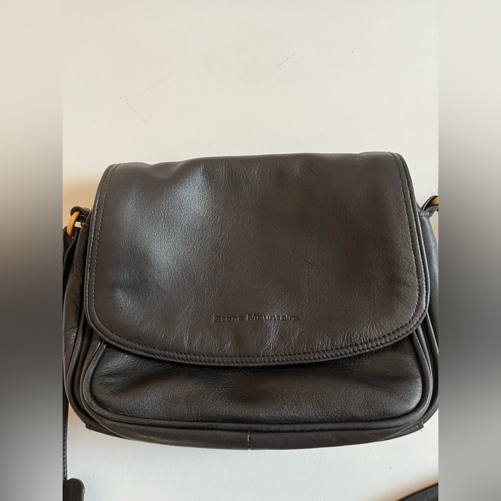 Vintage Stone Mountain Black Soft Leather Crossbody Purse Shoulder Bag USA made - Picture 5 of 16
